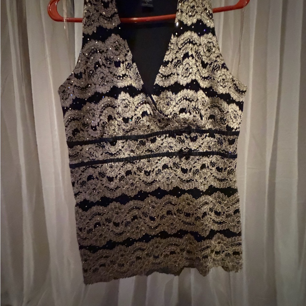 Dressbarn Black and Gold Lace Blouse